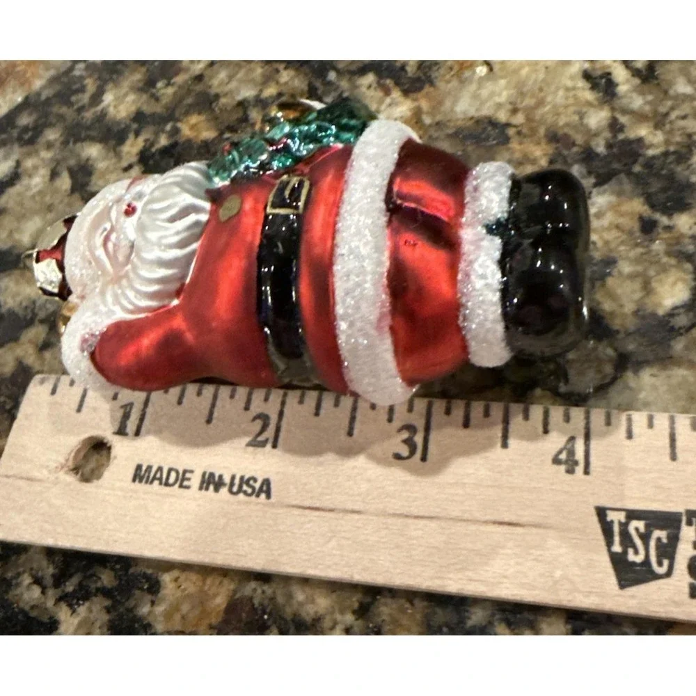 Santa Claus Glass Christmas Holiday Tree‎ Ornaments Set Of 2 Wreath Vintage